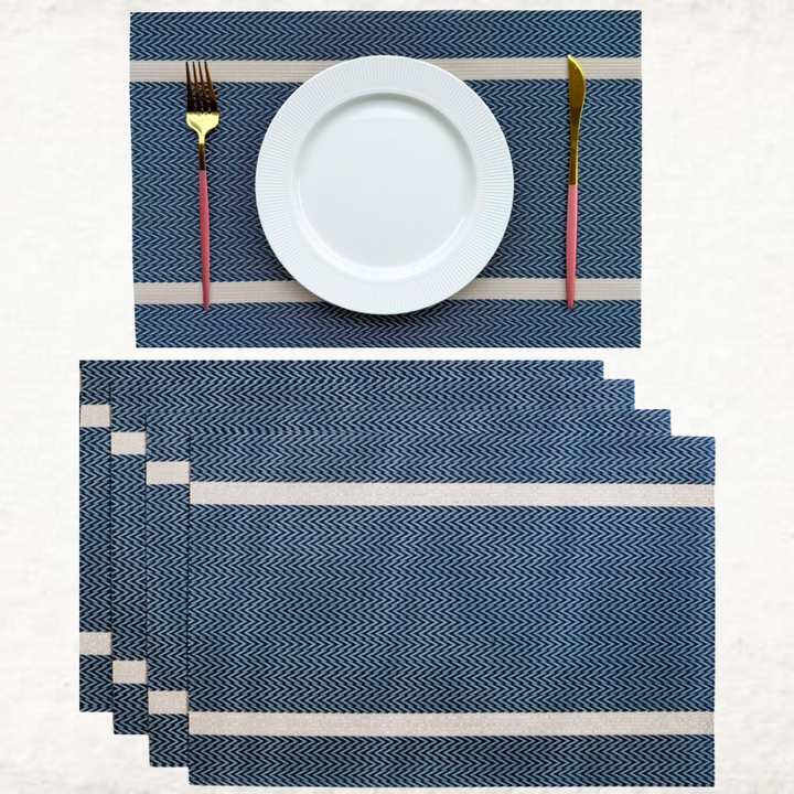 Livmodern Premium Vinyl Table Placemats - Set of 4 mats - Midnight Chevron