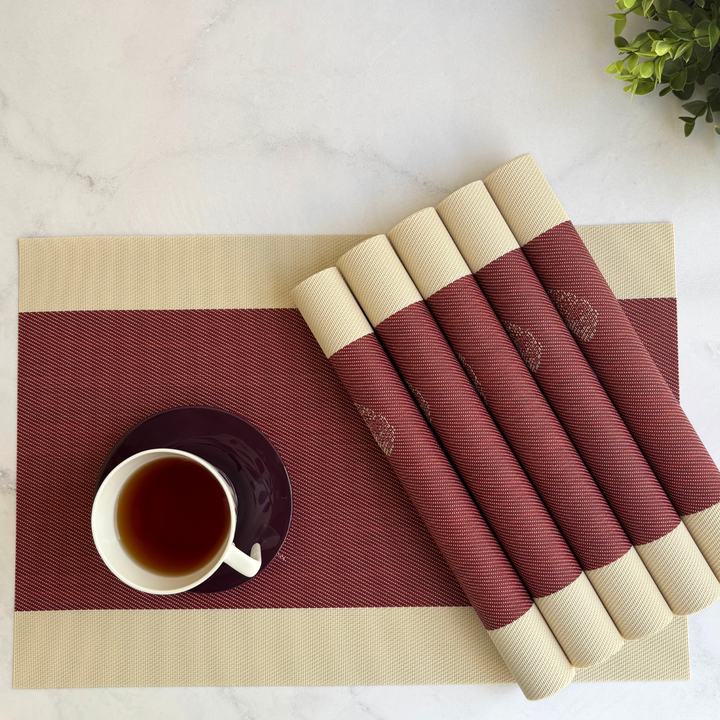 Livmodern Premium Vinyl Table Placemats - Set of 6 mats - Garnet Bloom