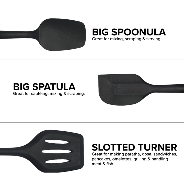 Livmodern Premium Silicone Spatula for Cooking Set of 3 - Black