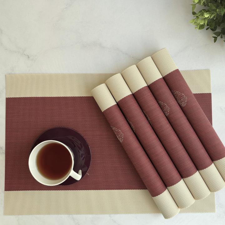 Livmodern Premium Vinyl Table Placemats - Set of 6 mats - Garnet Bloom