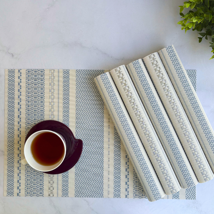 Livmodern Premium Vinyl Table Placemats - Set of 6 mats - Sapphire Weave