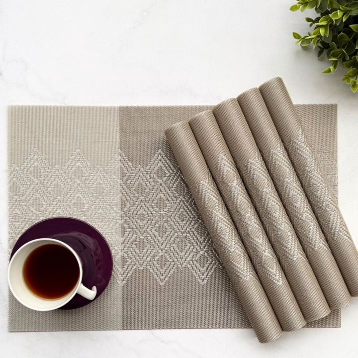 Livmodern Premium Vinyl Table Placemats - Set of 6 mats - Earthy Lattice