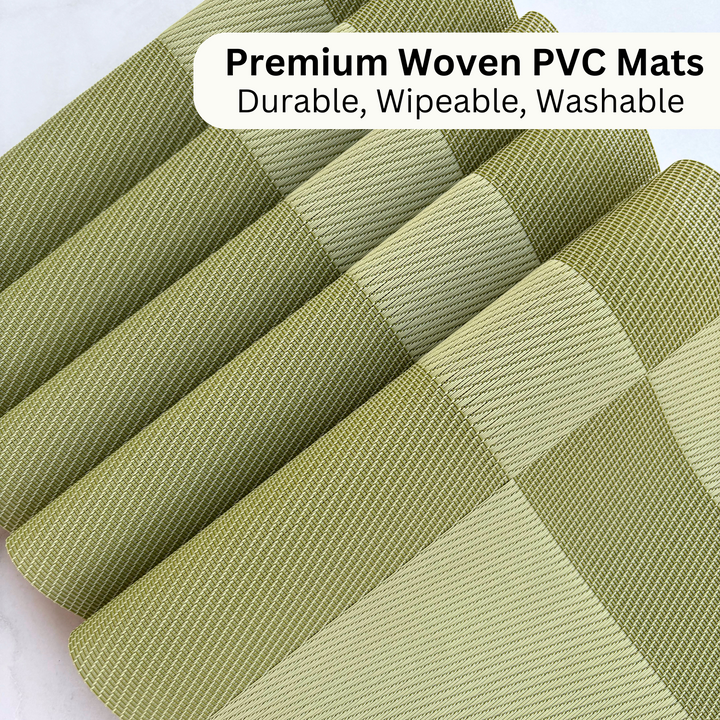 Livmodern Premium Vinyl Table Placemats - Set of 6 mats - Olive Grid