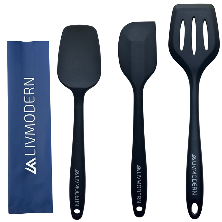 Livmodern Premium Silicone Spatula for Cooking Set of 3 - Black