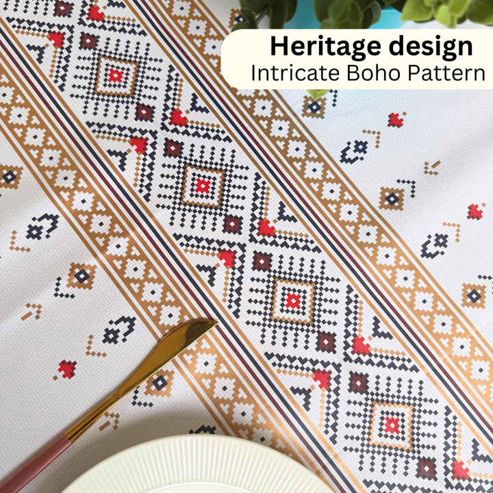 Livmodern Premium Vinyl Dining Table Cover | 6 Seater | Waterproof | Modern Elegant Design - Coloured Weave