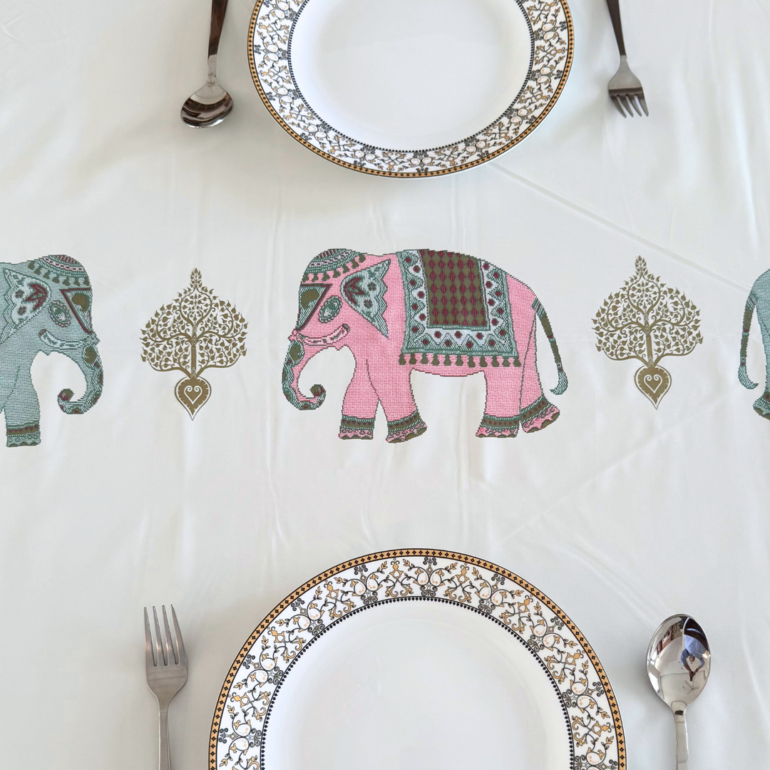 Livmodern Premium Vinyl Dining Table Cover | 6 Seater | Waterproof | Modern Elegant Design - Beige Tuskers