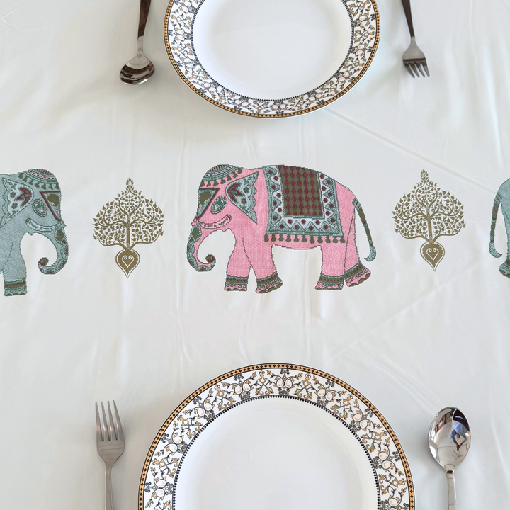 Livmodern Premium Vinyl Dining Table Cover | 6 Seater | Waterproof | Modern Elegant Design - Beige Tuskers