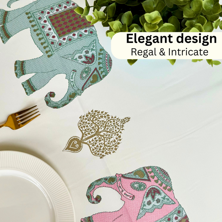 Livmodern Premium Vinyl Dining Table Cover | 6 Seater | Waterproof | Modern Elegant Design - Beige Tuskers