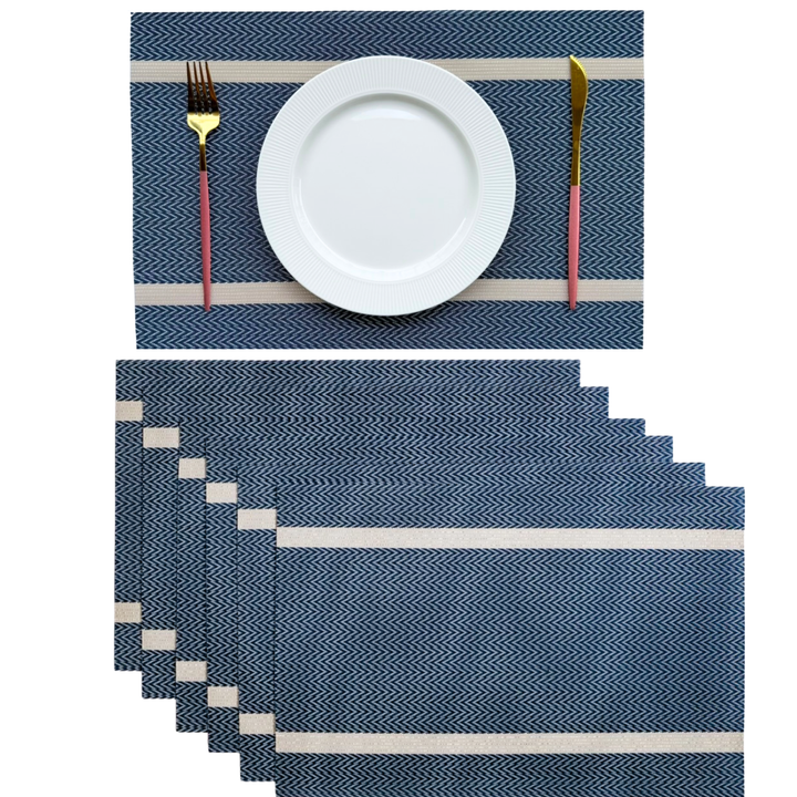 Livmodern Premium Vinyl Table Placemats - Set of 6 mats - Midnight Chevron