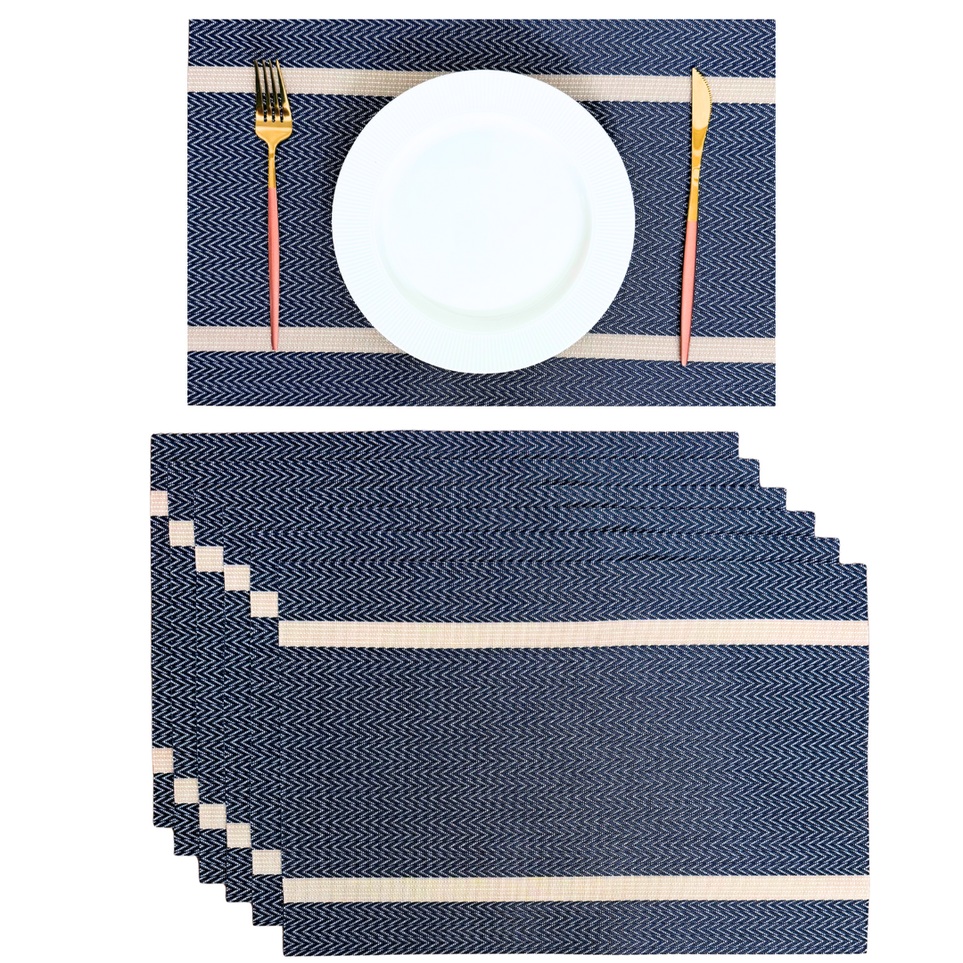 Livmodern Premium Vinyl Table Placemats - Set of 6 mats - Midnight Chevron