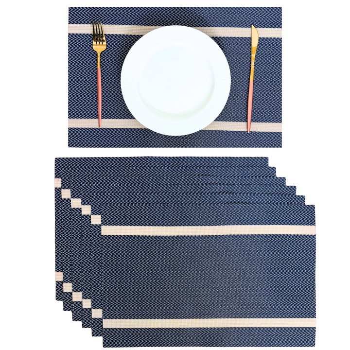 Livmodern Premium Vinyl Table Placemats - Set of 6 mats - Midnight Chevron
