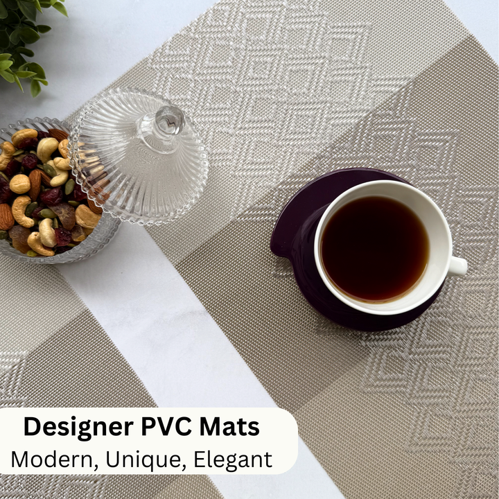Livmodern Premium Vinyl Table Placemats - Set of 6 mats - Earthy Lattice