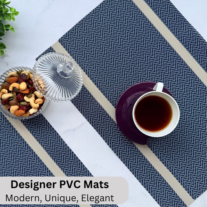 Livmodern Premium Vinyl Table Placemats - Set of 4 mats - Midnight Chevron