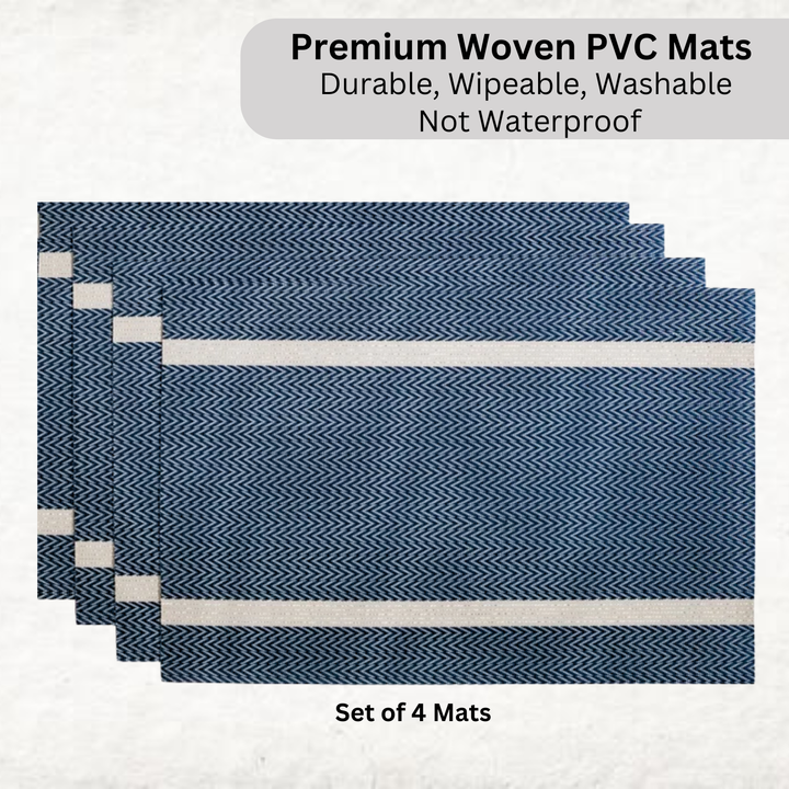 Livmodern Premium Vinyl Table Placemats - Set of 4 mats - Midnight Chevron