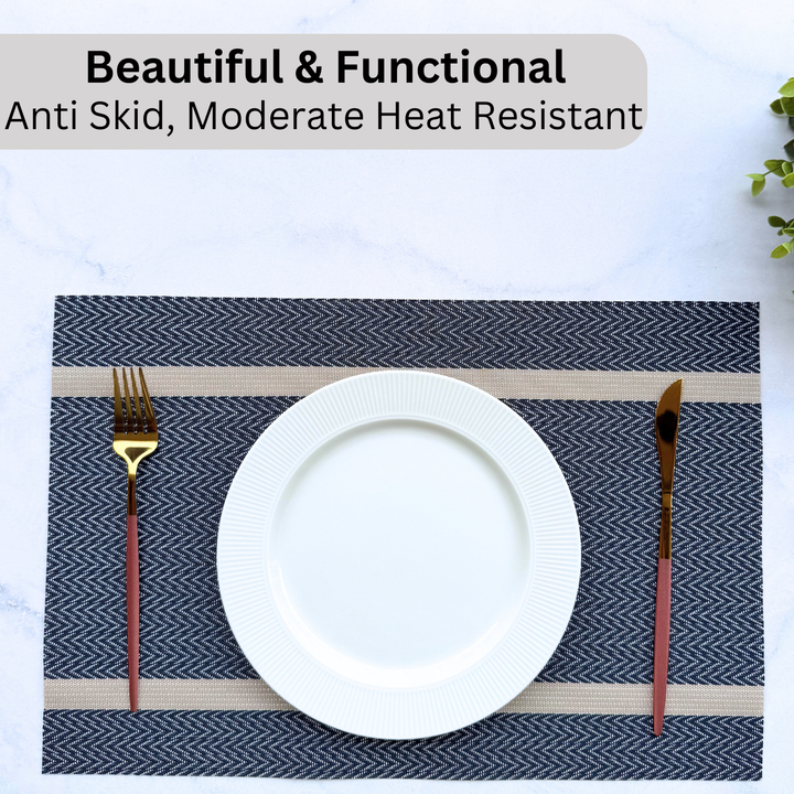 Livmodern Premium Vinyl Table Placemats - Set of 4 mats - Midnight Chevron