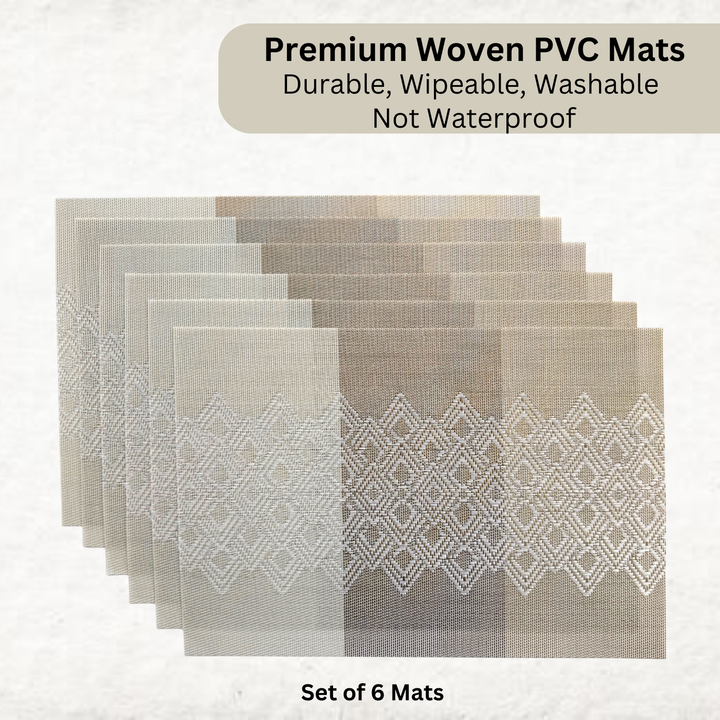 Livmodern Premium Vinyl Table Placemats - Set of 6 mats - Earthy Lattice
