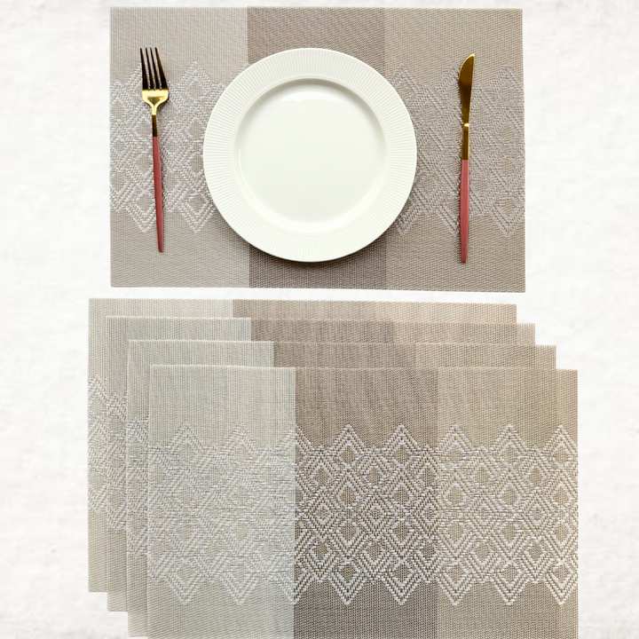 Livmodern Premium Vinyl Table Placemats - Set of 4 mats - Earthy Lattice