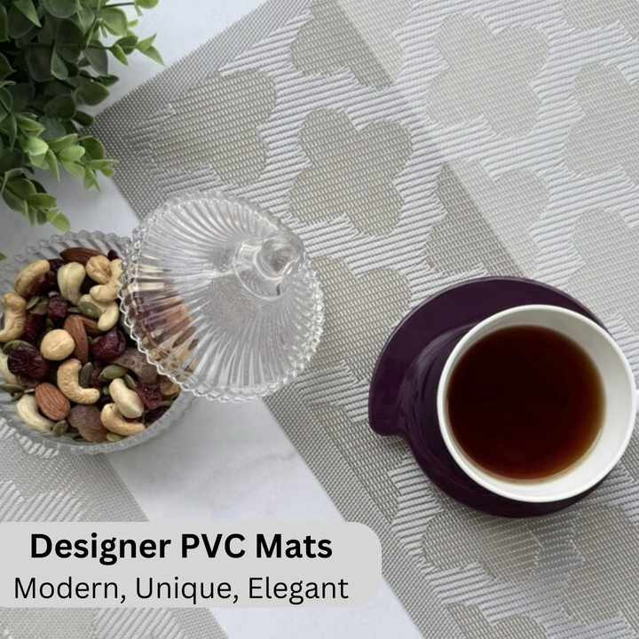 Livmodern Premium Vinyl Table Placemats - Set of 4 mats - Silver Clover