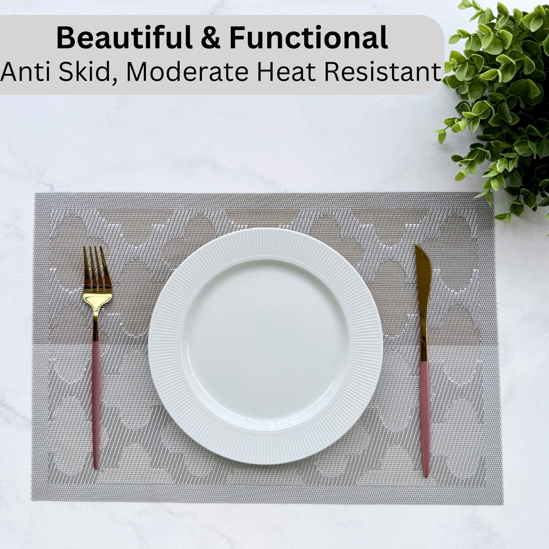 Livmodern Premium Vinyl Table Placemats - Set of 4 mats - Silver Clover