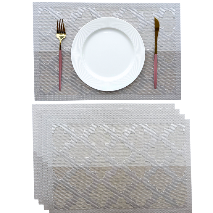 Livmodern Premium Vinyl Table Placemats - Set of 4 mats - Silver Clover