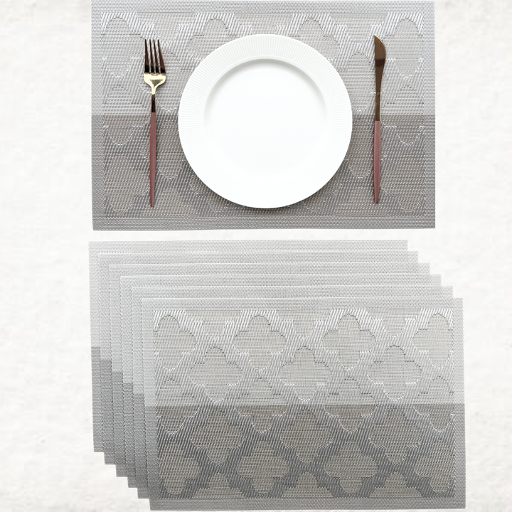 Livmodern Premium Vinyl Table Placemats - Set of 6 mats - Silver Clover