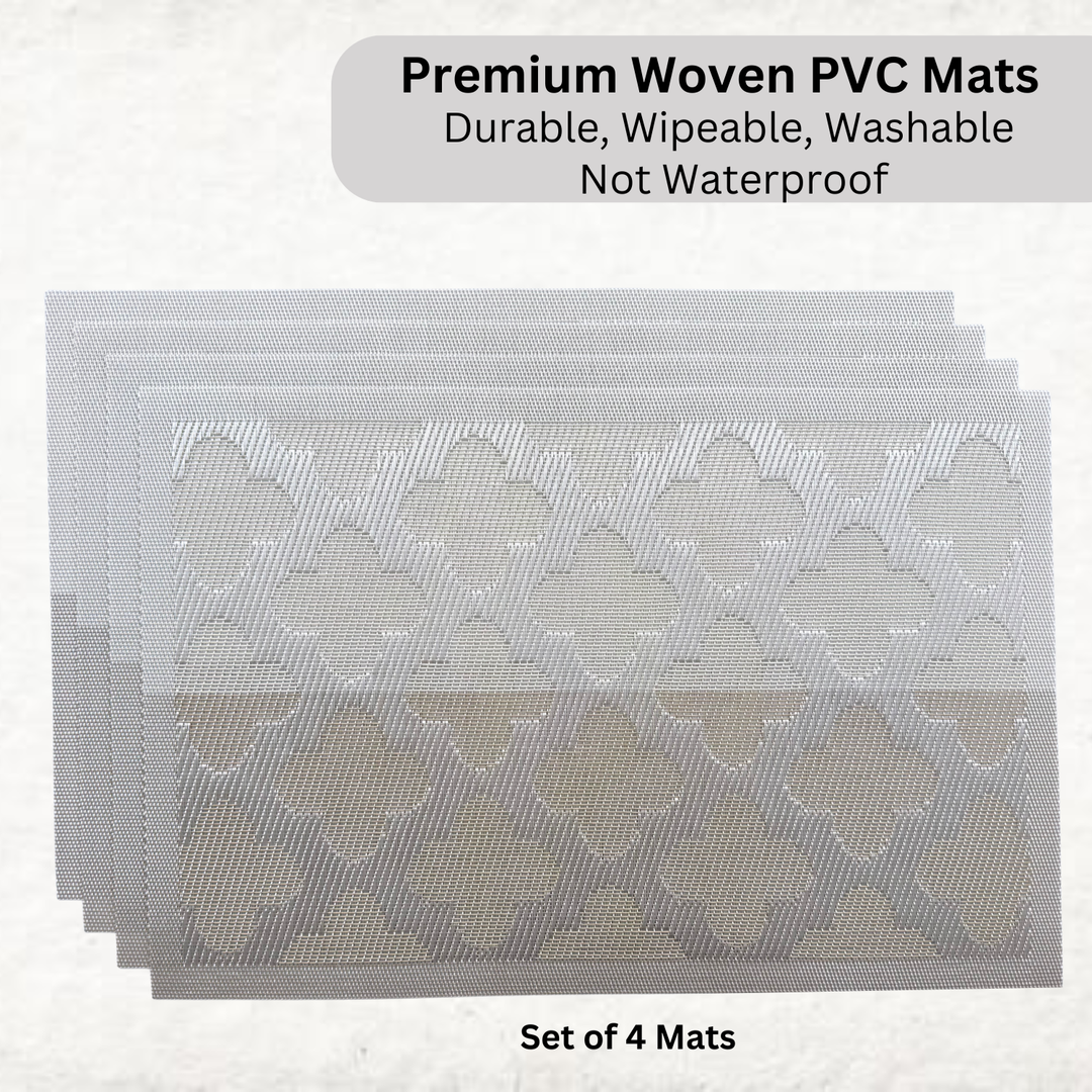 Livmodern Premium Vinyl Table Placemats - Set of 4 mats - Silver Clover