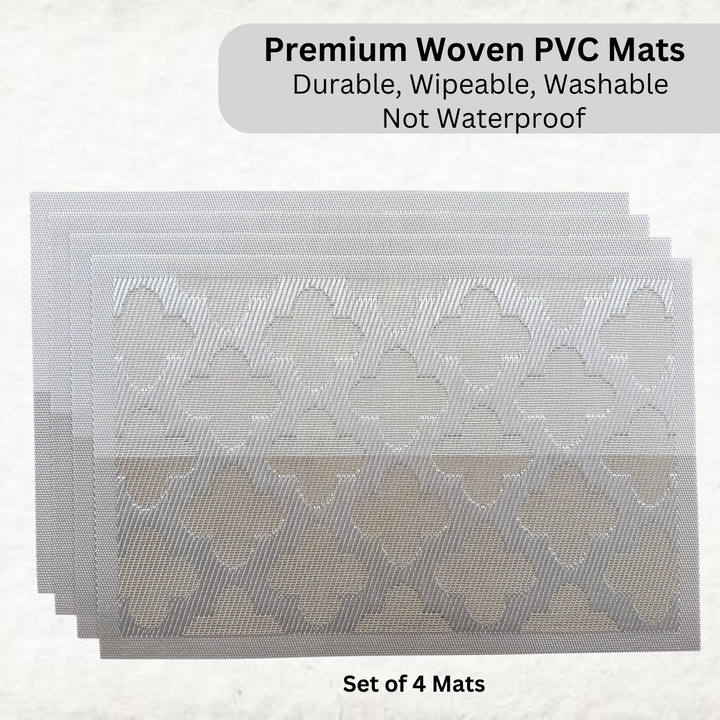 Livmodern Premium Vinyl Table Placemats - Set of 4 mats - Silver Clover
