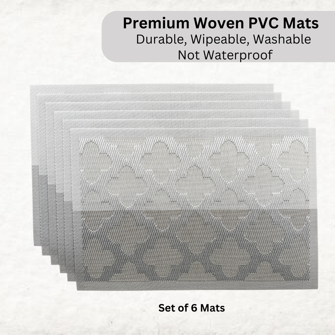 Livmodern Premium Vinyl Table Placemats - Set of 6 mats - Silver Clover