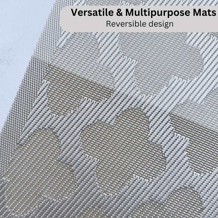 Livmodern Premium Vinyl Table Placemats - Set of 4 mats - Silver Clover