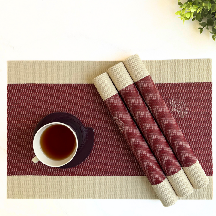 Livmodern Premium Vinyl Table Placemats - Set of 4 mats- Garnet Bloom