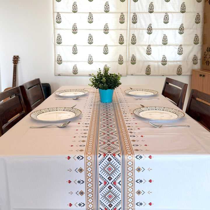 Livmodern Premium Vinyl Dining Table Cover | 6 Seater | Waterproof | Modern Elegant Design - Coloured Weave