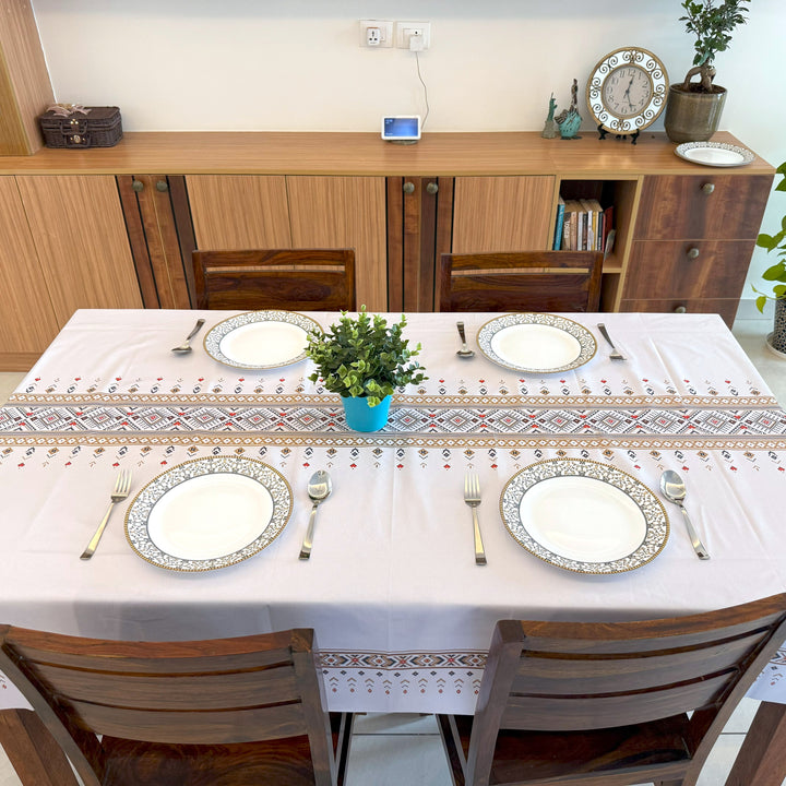 Livmodern Premium Vinyl Dining Table Cover | 6 Seater | Waterproof | Modern Elegant Design - Coloured Weave