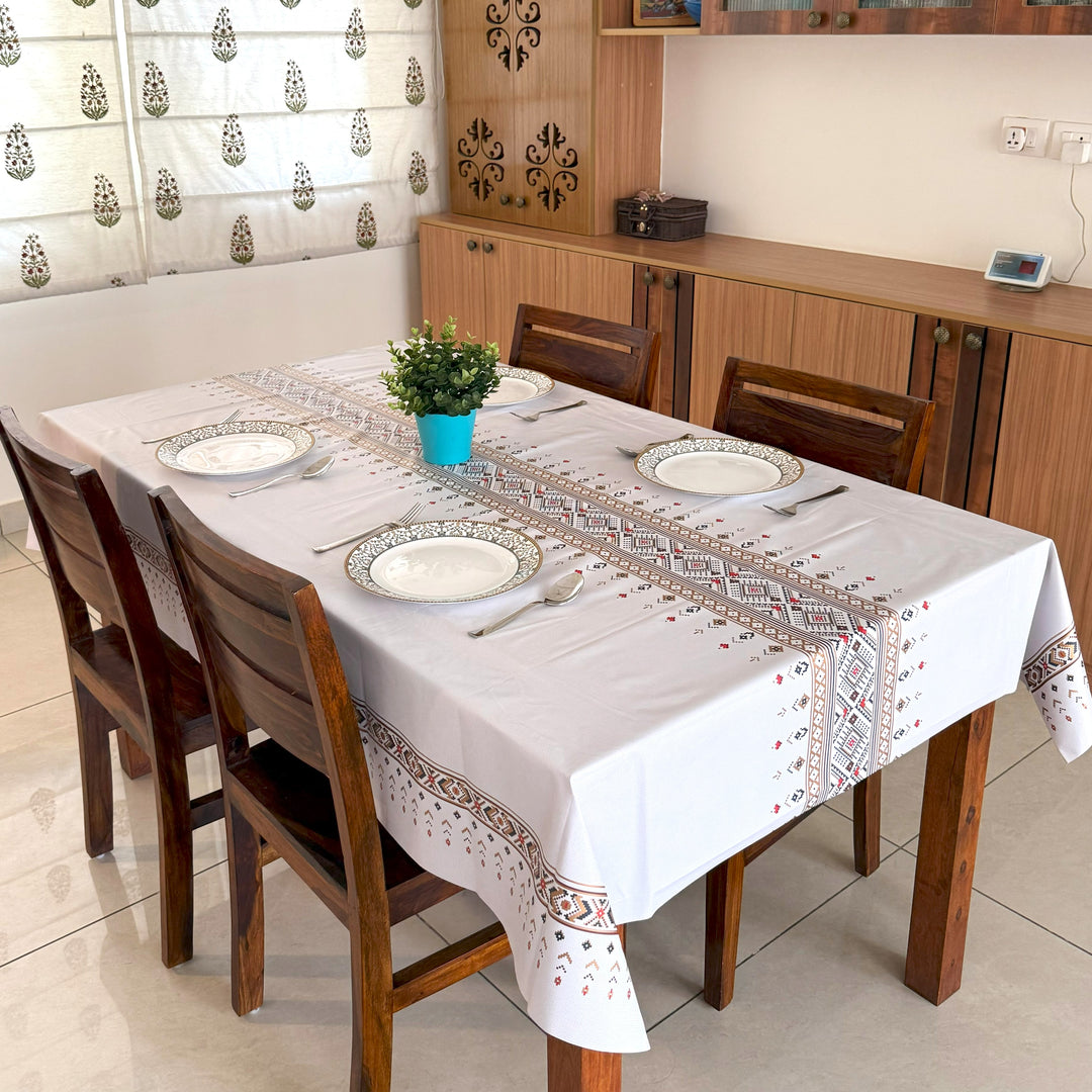 Livmodern Premium Vinyl Dining Table Cover | 6 Seater | Waterproof | Modern Elegant Design - Coloured Weave