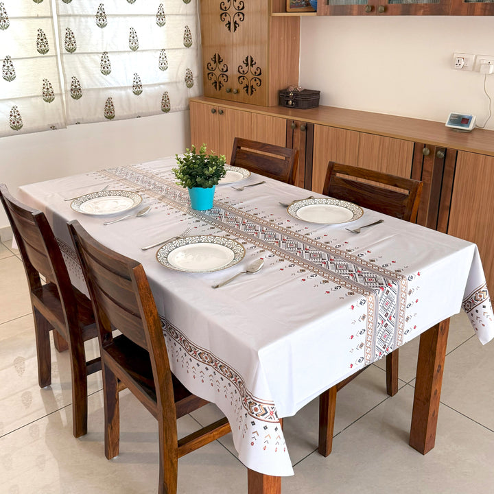 Livmodern Premium Vinyl Dining Table Cover | 6 Seater | Waterproof | Modern Elegant Design - Coloured Weave
