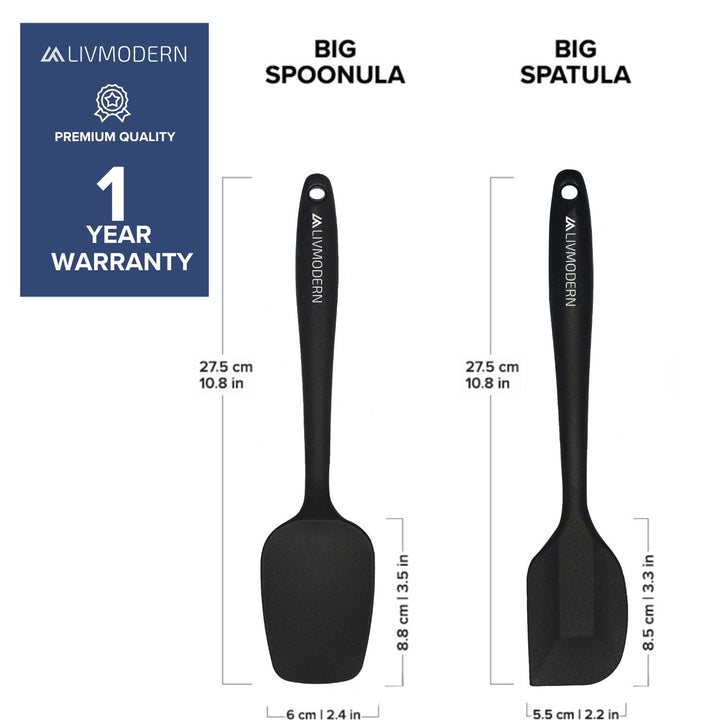Livmodern Premium Silicone Spatula for Cooking Set of 2 - Black